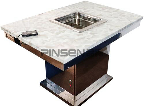 白色大理石四人六人沉降式自?xún)艋L(zhǎng)方形無(wú)煙火鍋餐桌