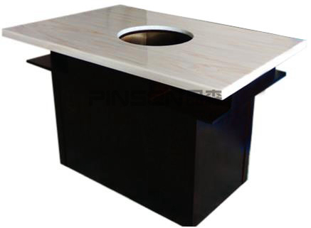 四人六人單孔長(zhǎng)方形白色大理石火鍋餐桌