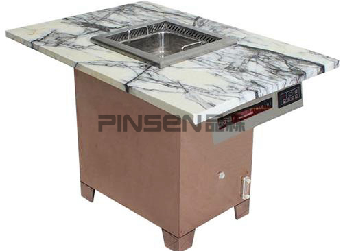 白色大理石四人六人沉降式自?xún)艋L(zhǎng)方形無(wú)煙火鍋餐桌