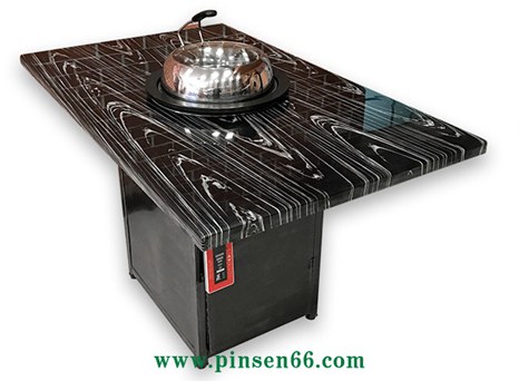 黑色印花大理石四人六人長(zhǎng)方形蒸汽火鍋餐桌