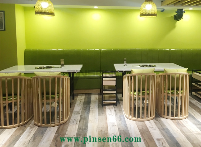 白色大理石火鍋餐桌椅餐飲廠家定制 4人大理石下沉式電磁爐火鍋餐桌椅卡座組合