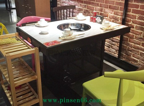 鐵藝包邊白色大理石下沉式火鍋?zhàn)酪尾思芙M合