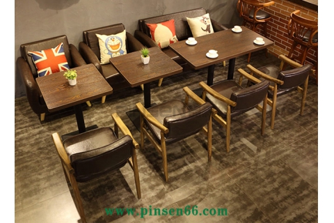 咖啡廳餐桌椅美式鄉(xiāng)村 復古loft 星巴克 甜品店咖啡廳沙發(fā)卡座組合