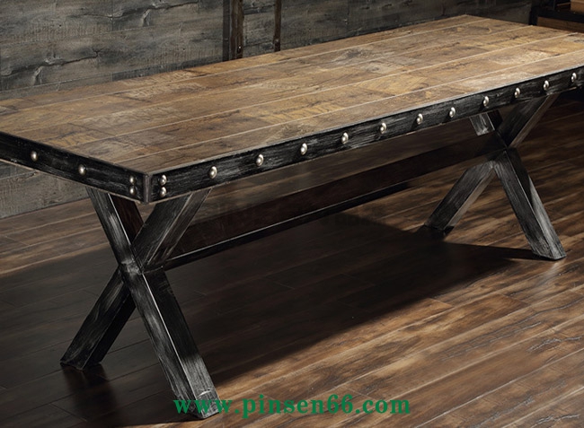 美式復(fù)古loft桌椅 美式復(fù)古酒店餐桌椅 大型餐廳超長(zhǎng)鐵皮包邊鐵藝餐桌椅定制廠家