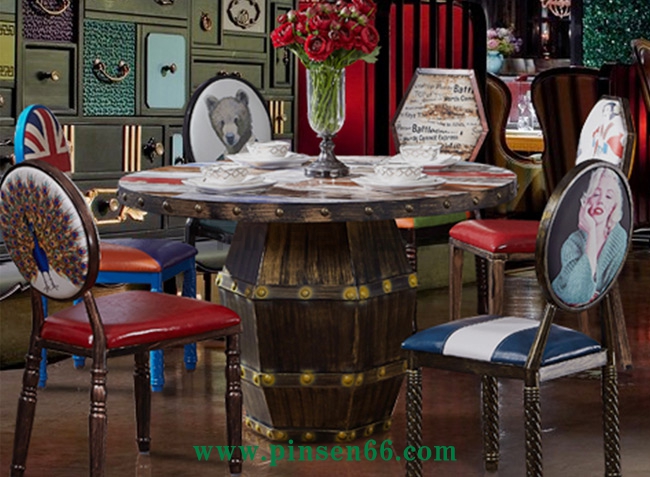 美式復古loft
桌椅 美式咖啡廳主題餐廳餐桌椅圓形鐵藝火鍋桌圓桌子組合復古工業(yè)風餐桌椅