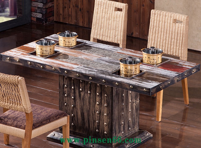 美式復古loft
桌椅 美式咖啡廳主題餐廳餐桌椅圓形鐵藝火鍋桌圓桌子組合復古工業(yè)風餐桌椅