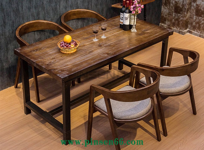美式復(fù)古loft桌椅 實(shí)木鐵藝成套西餐廳餐桌椅