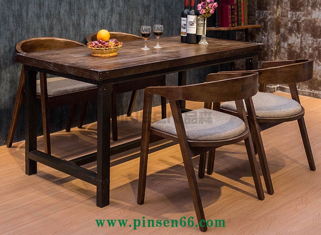 美式復(fù)古loft桌椅 實(shí)木鐵藝成套西餐廳餐桌椅