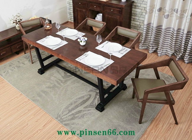 美式復(fù)古loft桌椅 復(fù)古美式小戶型實(shí)木餐桌椅組合6人 簡(jiǎn)約北歐鐵藝餐桌飯桌大長(zhǎng)方桌