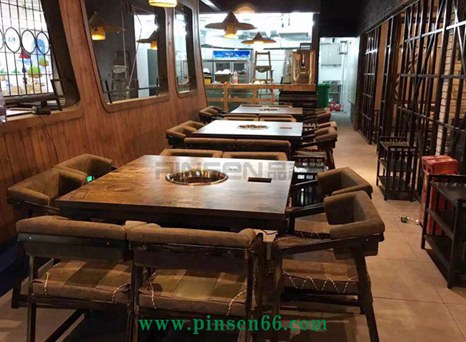 餐飲桌椅 德莊實木火鍋餐桌軟包椅子組合