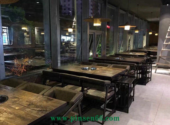 餐飲桌椅 德莊實木火鍋餐桌軟包椅子菜架組合