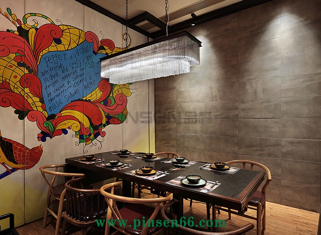 主題餐廳桌椅 花椒遇見辣椒實木大理石火鍋餐桌椅